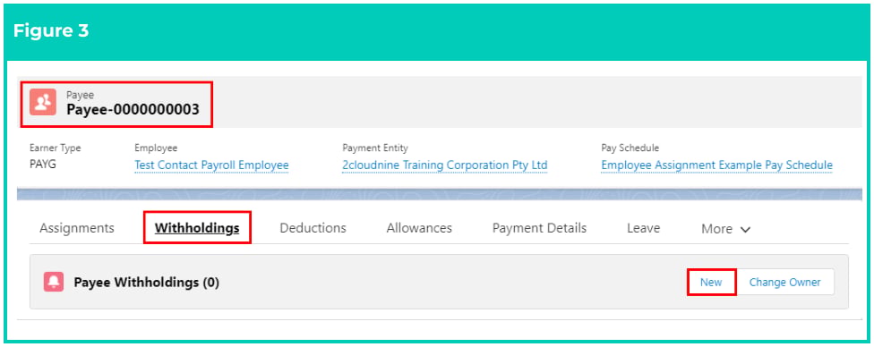 Screenshot from QRG Create Payee Withholdings - AU PAYG