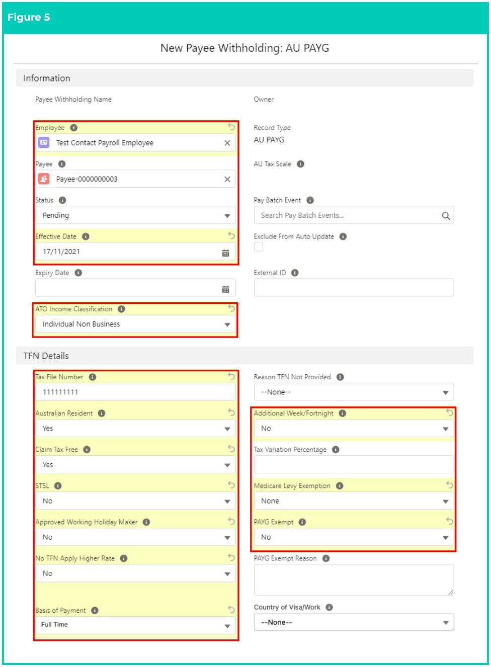 Screenshot from QRG Create Payee Withholdings - AU PAYG