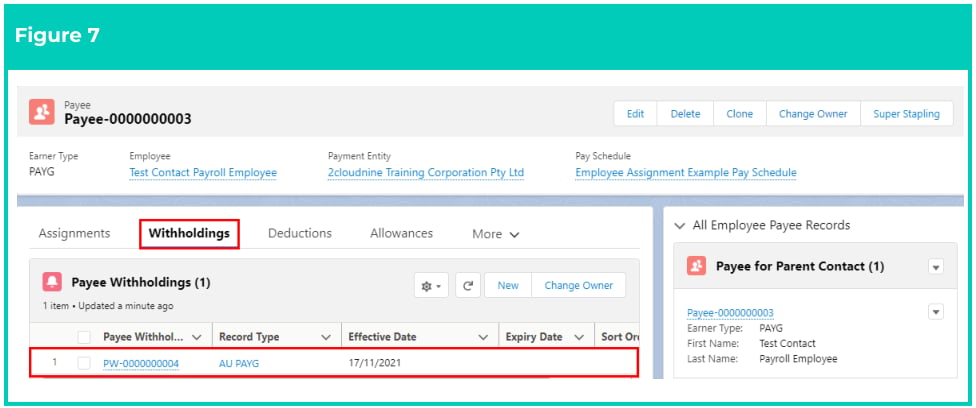 Screenshot from QRG Create Payee Withholdings - AU PAYG