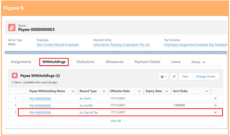 Screenshot from QRG Create Payee Withholdings - AU Payroll Tax