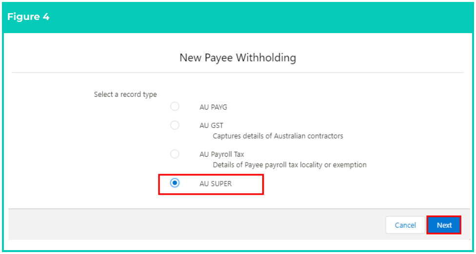 Screenshot from QRG Create Payee Withholdings - Superannuation