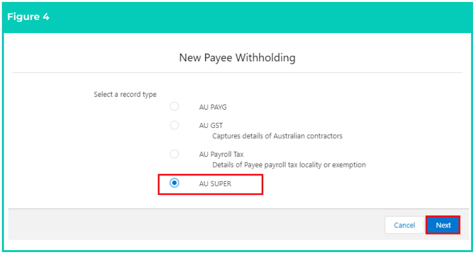 Screenshot from QRG Create Payee Withholdings - Superannuation
