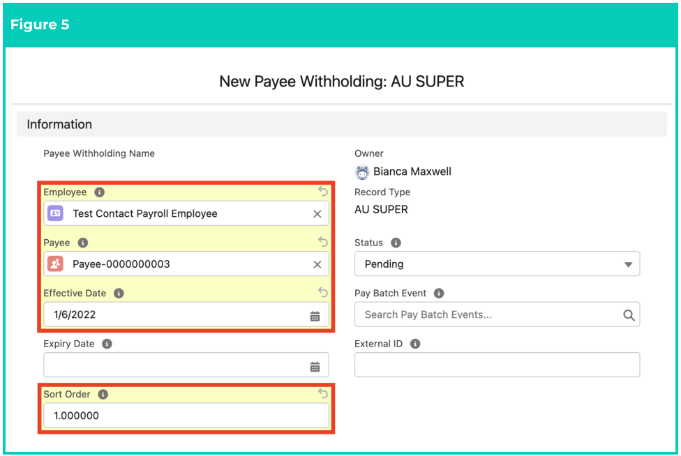 Screenshot from QRG Create Payee Withholdings - Superannuation