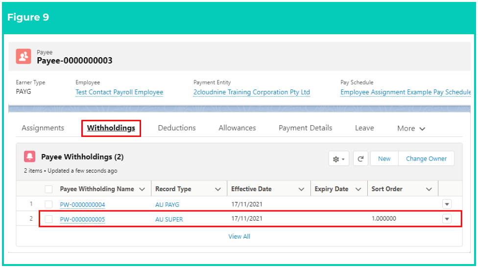 Screenshot from QRG Create Payee Withholdings - Superannuation