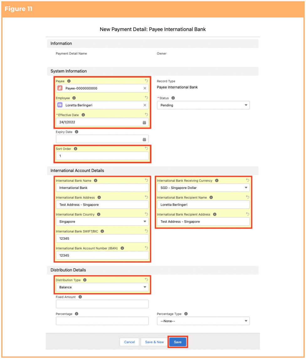 Screenshot from QRG Create Payment Details