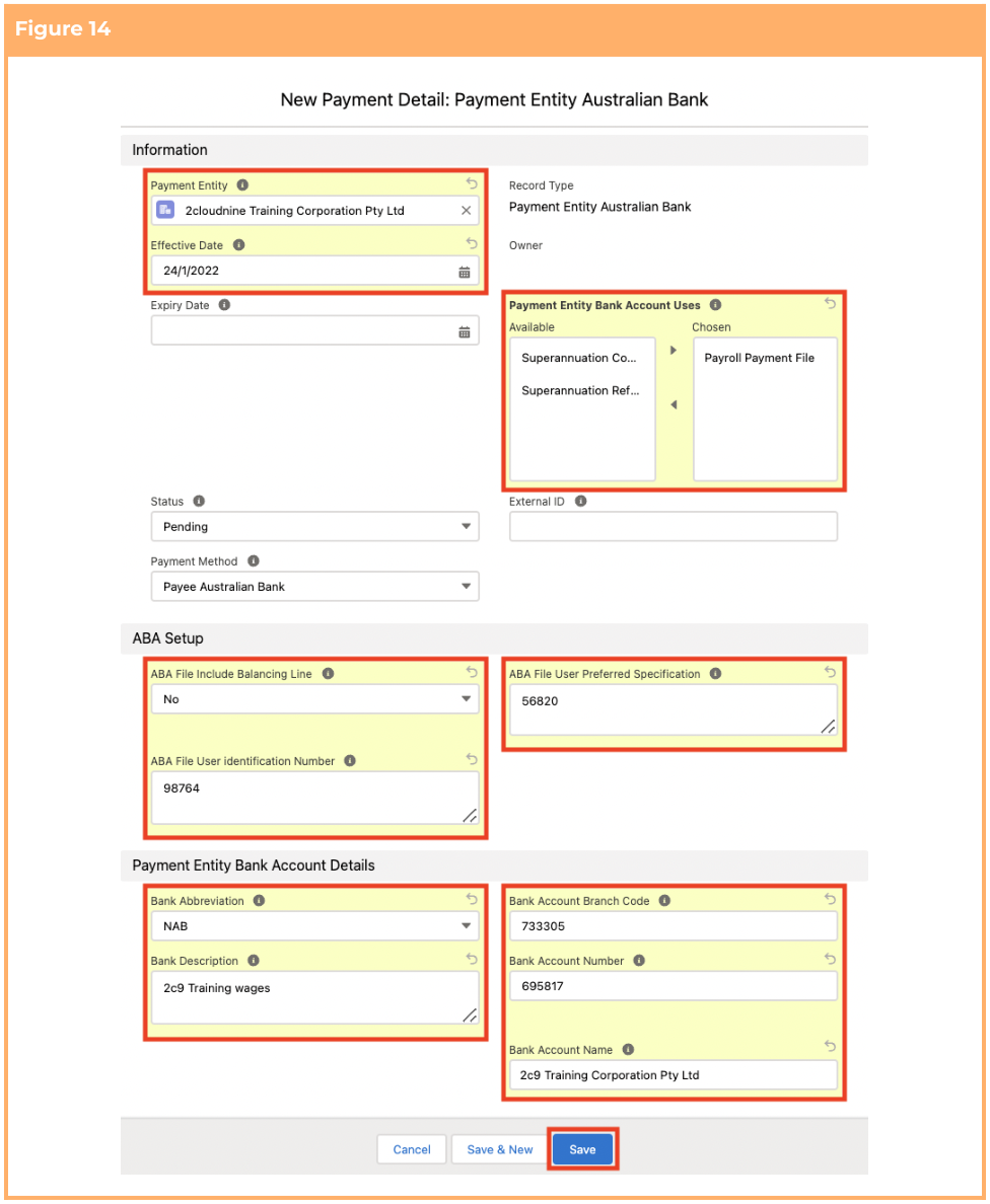 Screenshot from QRG Create Payment Details