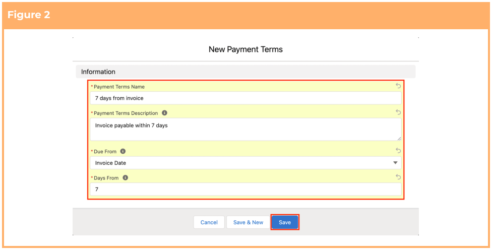 Screenshot from QRG Create Payment Terms