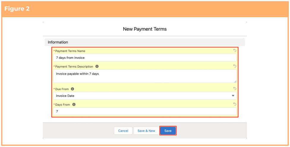 Screenshot from QRG Create Payment Terms