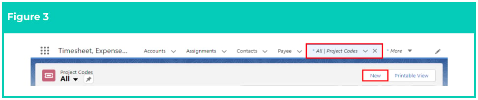 Screenshot from QRG Create Project Codes - Timesheet Activity