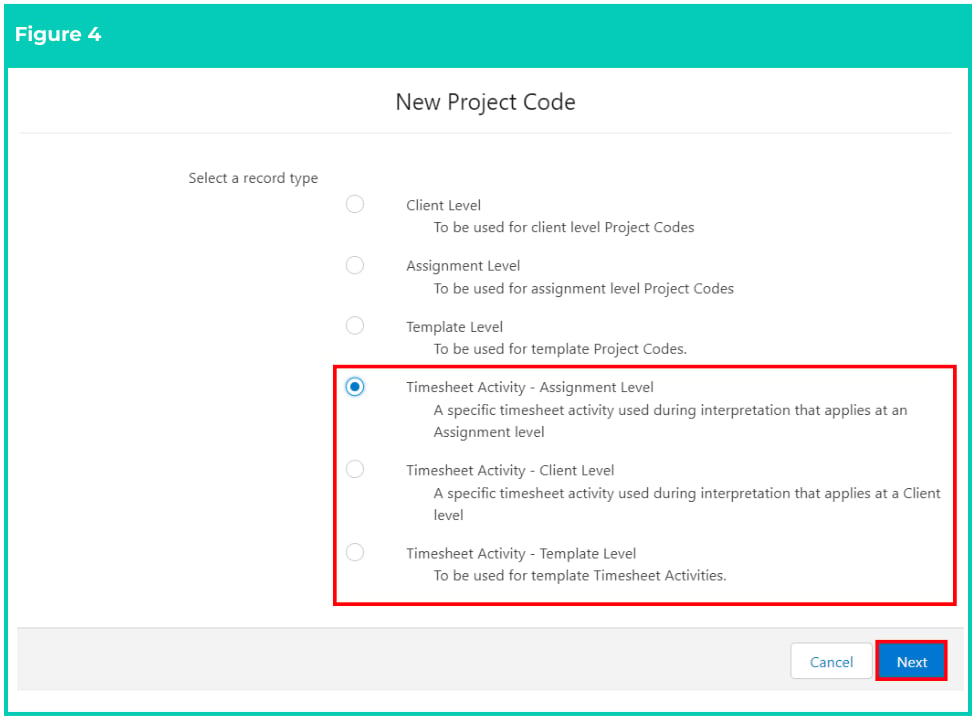 Screenshot from QRG Create Project Codes - Timesheet Activity