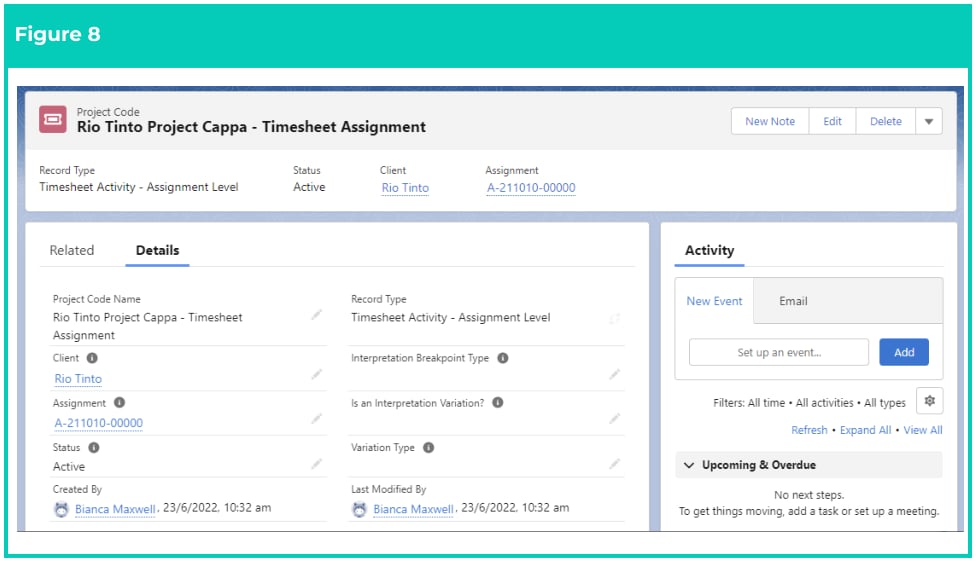 Screenshot from QRG Create Project Codes - Timesheet Activity