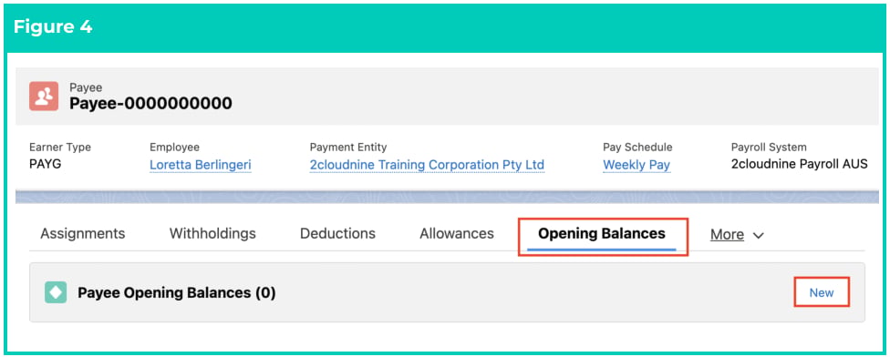 Screenshot from QRG Define Payee Opening Balances - Allowance, Payment, and Lump Sum