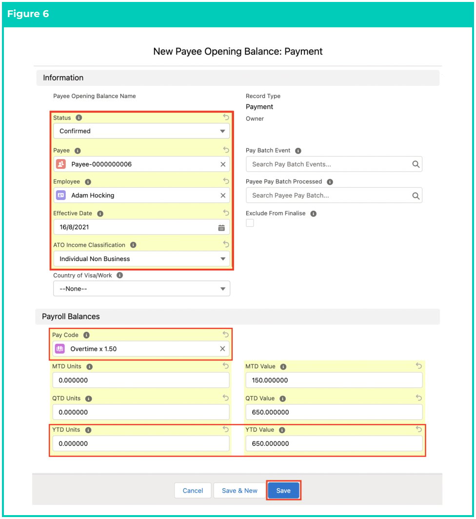 Screenshot from QRG Define Payee Opening Balances - Allowance, Payment, and Lump Sum