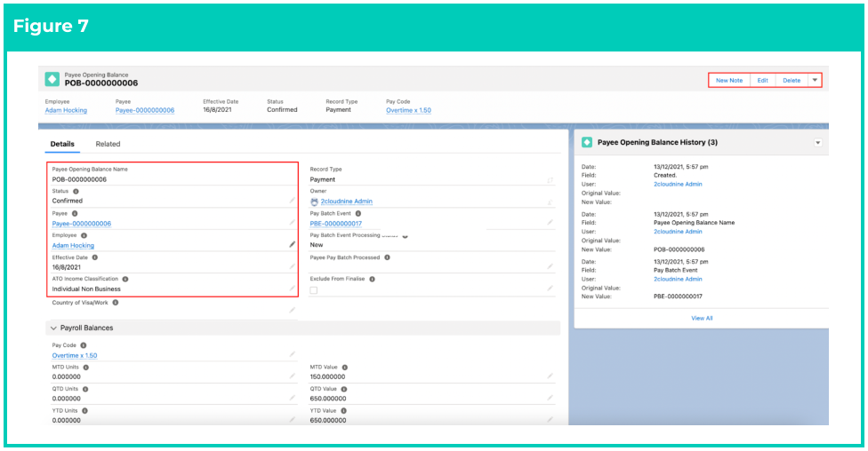 Screenshot from QRG Define Payee Opening Balances - Allowance, Payment, and Lump Sum