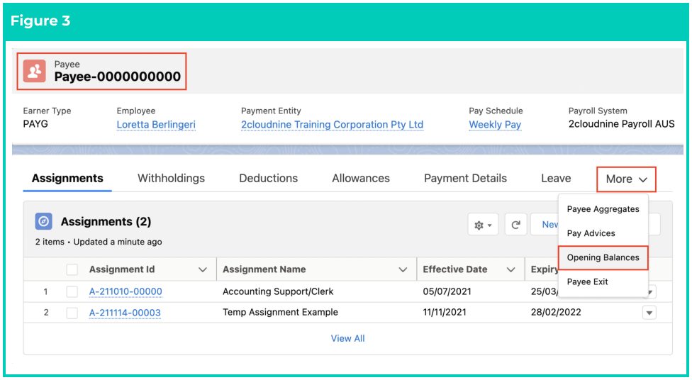 Screenshot from QRG Define Payee Opening Balances - Deduction, ETP, Expense, and FBT