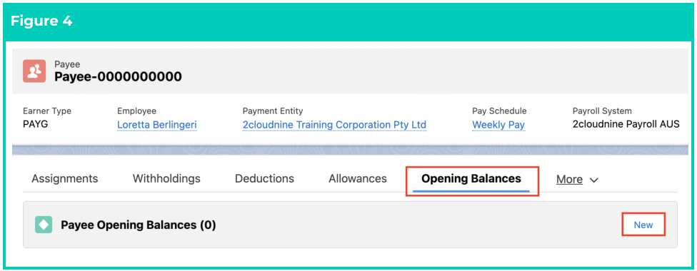 Screenshot from QRG Define Payee Opening Balances - Deduction, ETP, Expense, and FBT