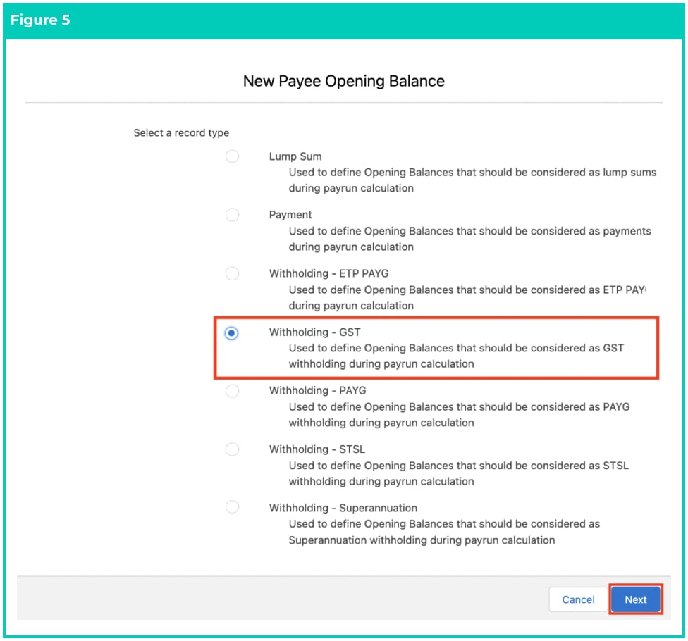 Screenshot from QRG Define Payee Opening Balances - GST Withholding