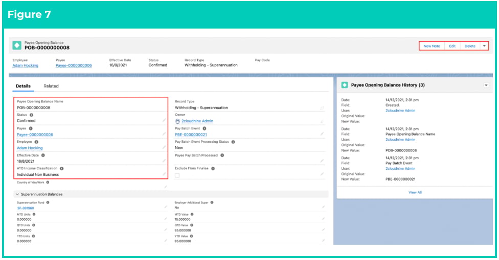 Screenshot from QRG Define Payee Opening Balances - Withholding Superannuation