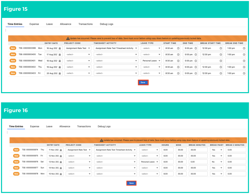 Screenshot from QRG Enter Timesheets as Payroll User