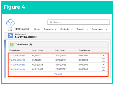Figure 4: screenshot for QRG Timesheet Processing - Enter Timesheets as Payroll User