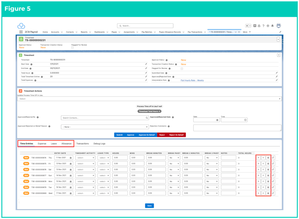 Figure 5: screenshot for QRG Timesheet Processing - Enter Timesheets as Payroll User