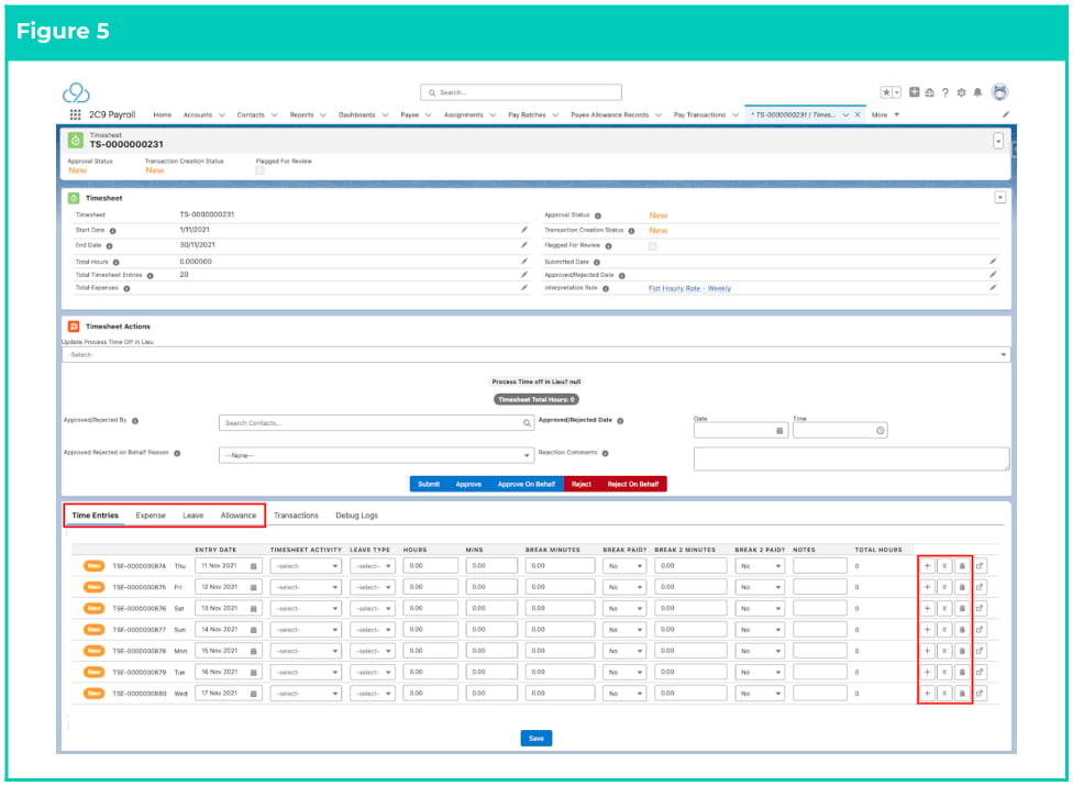 Figure 5: screenshot for QRG Timesheet Processing - Enter Timesheets as Payroll User