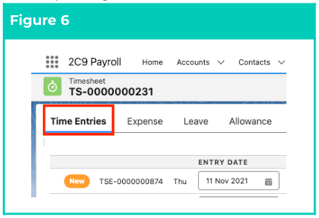 Figure 6: screenshot for QRG Timesheet Processing - Enter Timesheets as Payroll User