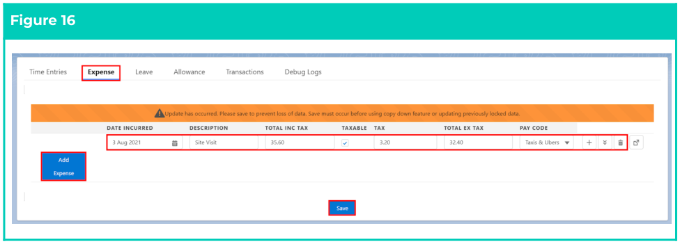 Figure 16: screenshot for QRG Timesheet Processing - Enter Timesheets as Payroll User
