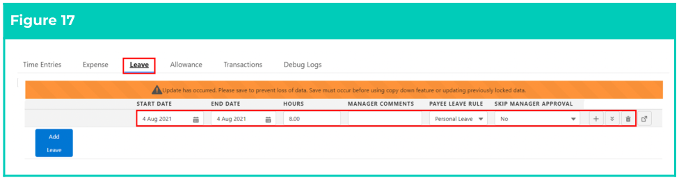 Figure 17: screenshot for QRG Timesheet Processing - Enter Timesheets as Payroll User