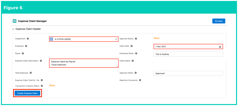 Screenshot from QRG Create an Expense Claim as a Payroll User