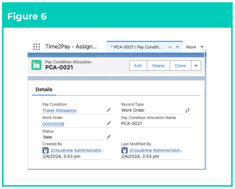 Figure 6: screenshot for QRG Field Service Extension - Create Pay Condition Allocations