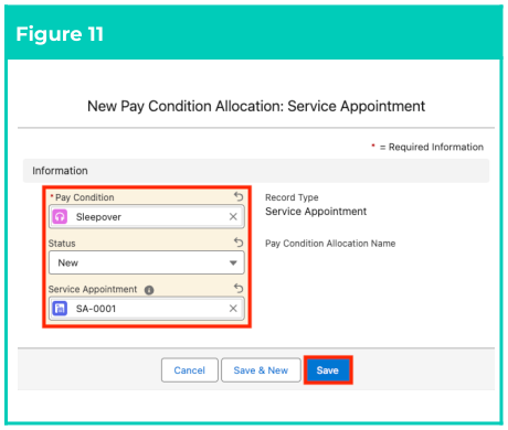 Figure 11: screenshot for QRG Field Service Extension - Create Pay Condition Allocations