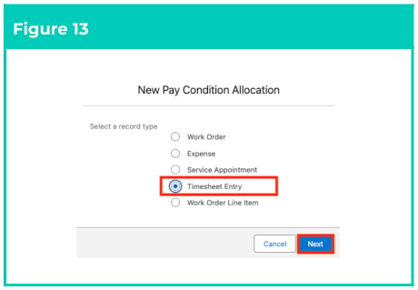 Figure 13: screenshot for QRG Field Service Extension - Create Pay Condition Allocations