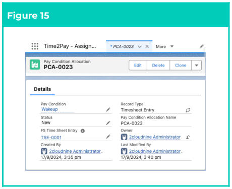 Figure 15: screenshot for QRG Field Service Extension - Create Pay Condition Allocations