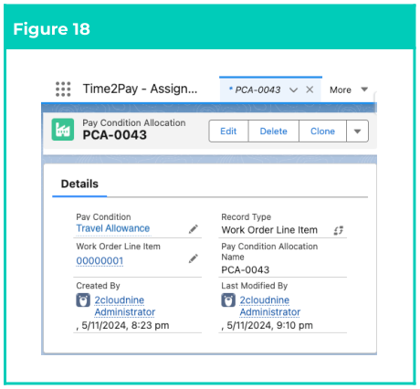 Figure 18: screenshot for QRG Field Service Extension - Create Pay Condition Allocations