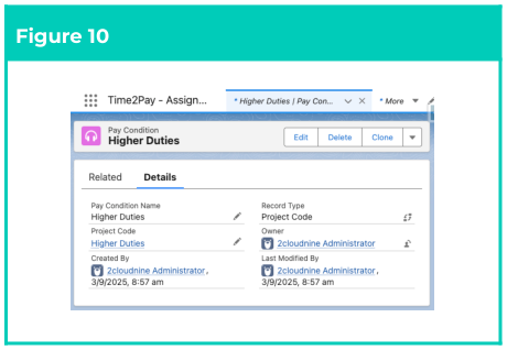Figure 10: screenshot for QRG Field Service Extension - Create Pay Conditions