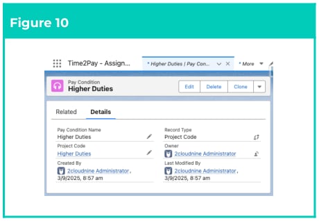 Figure 10: screenshot for QRG Field Service Extension - Create Pay Conditions