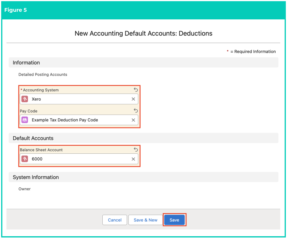 Screenshot from QRG Accounting Default Accounts - Deductions