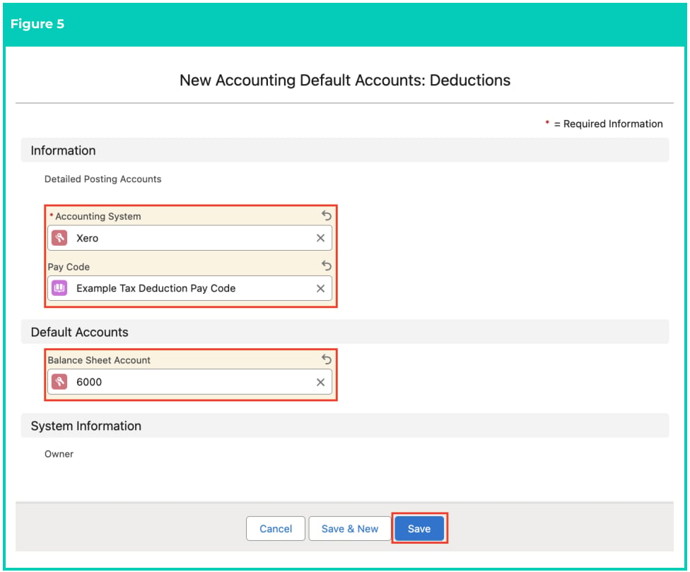 Screenshot from QRG Accounting Default Accounts - Deductions