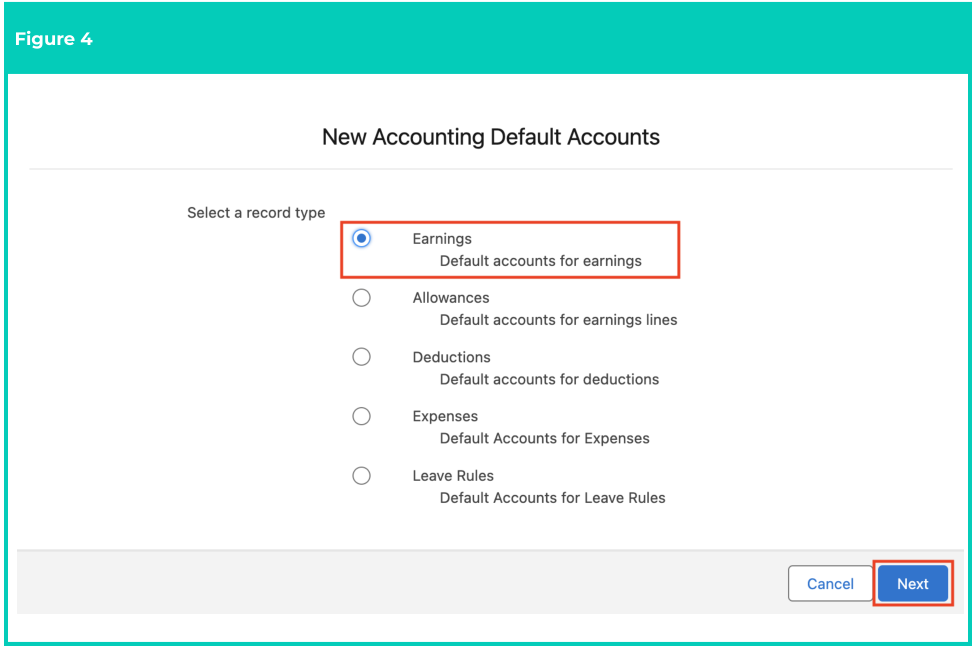 Screenshot from QRG Accounting Default Accounts - Earnings