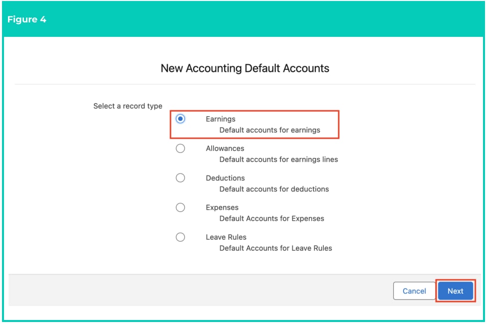 Screenshot from QRG Accounting Default Accounts - Earnings