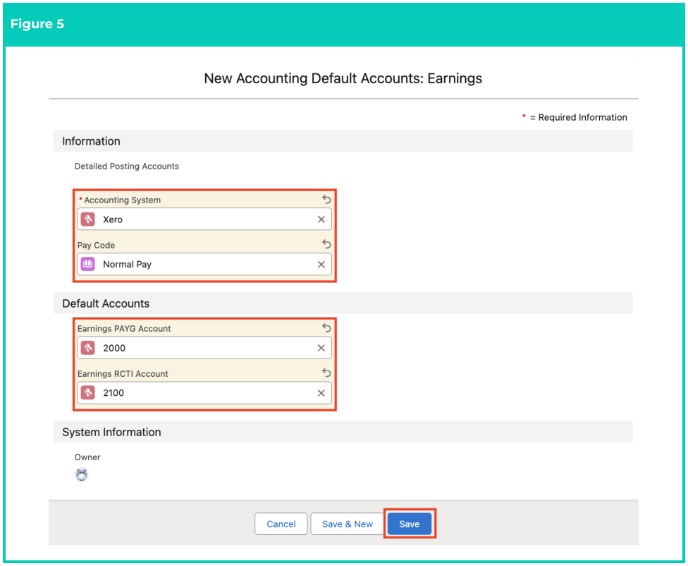 Screenshot from QRG Accounting Default Accounts - Earnings