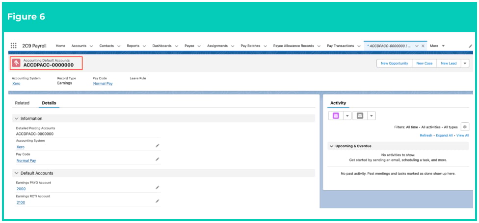 Screenshot from QRG Accounting Default Accounts - Earnings