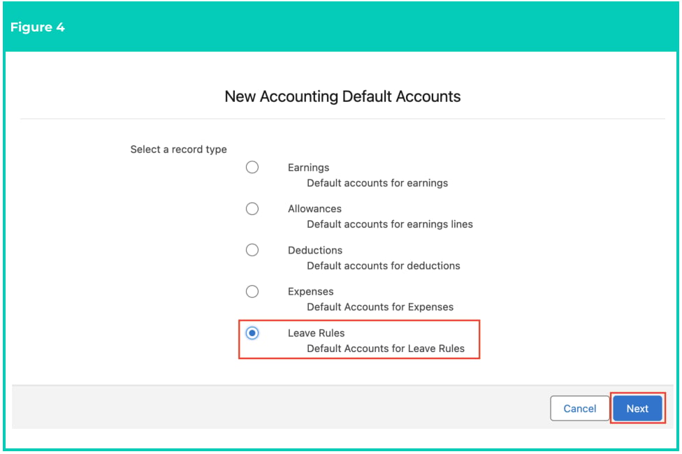 Screenshot from QRG Accounting Default Accounts - Leave Rules