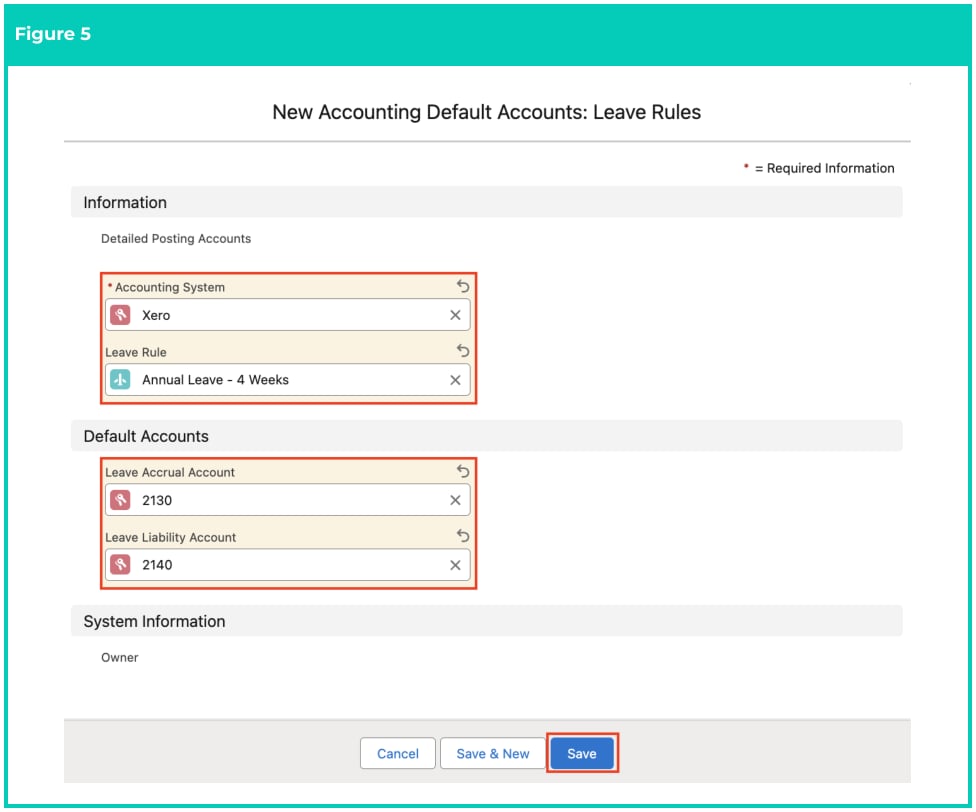 Screenshot from QRG Accounting Default Accounts - Leave Rules