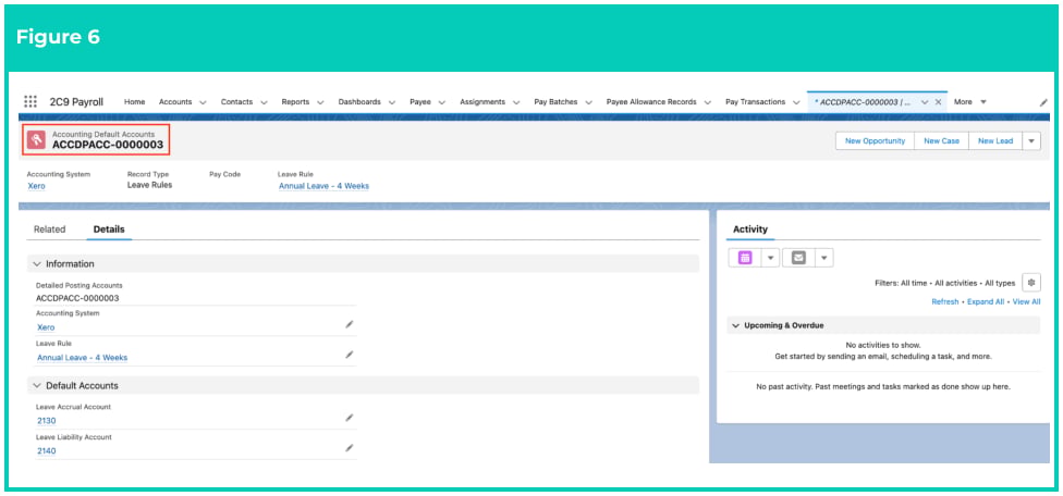 Screenshot from QRG Accounting Default Accounts - Leave Rules