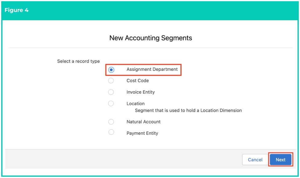 Screenshot from QRG Create Accounting Segments - Assignment Department