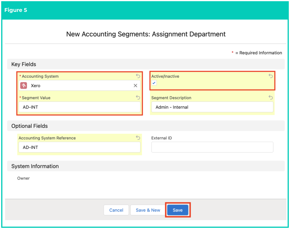 Screenshot from QRG Create Accounting Segments - Assignment Department