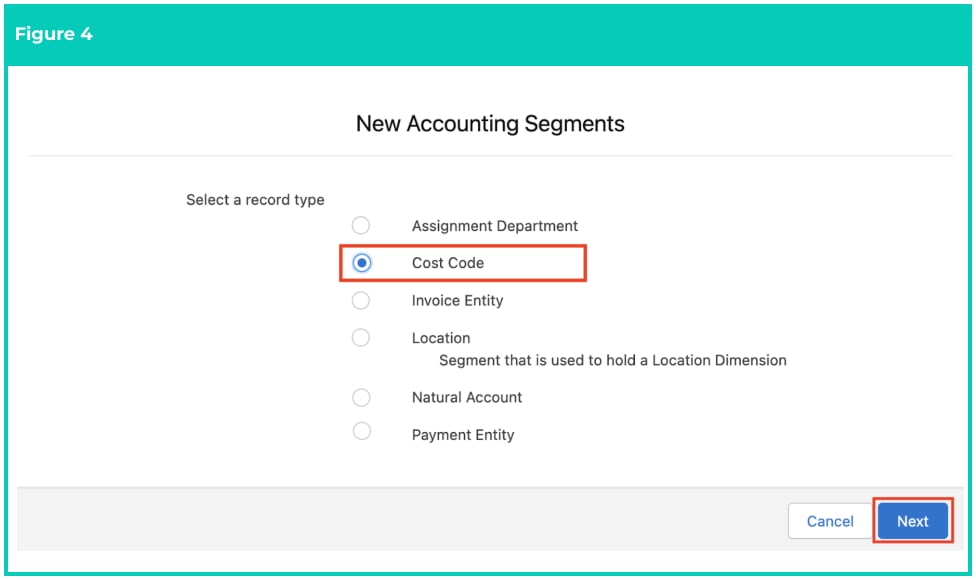 Screenshot from QRG Create Accounting Segments - Cost Code