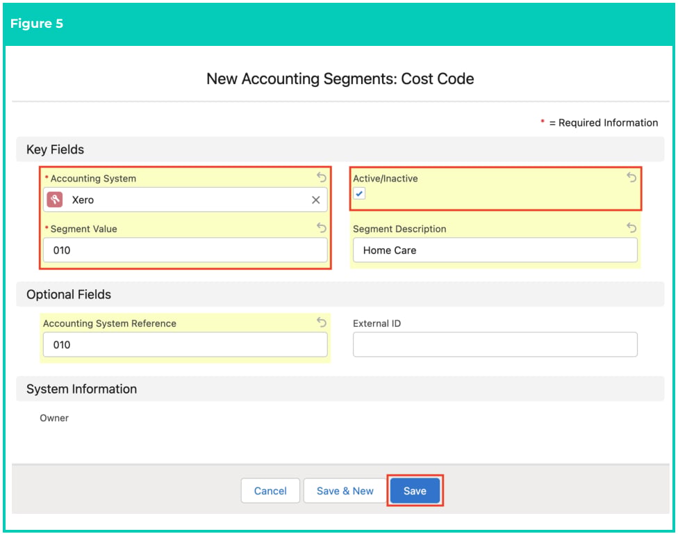 Screenshot from QRG Create Accounting Segments - Cost Code
